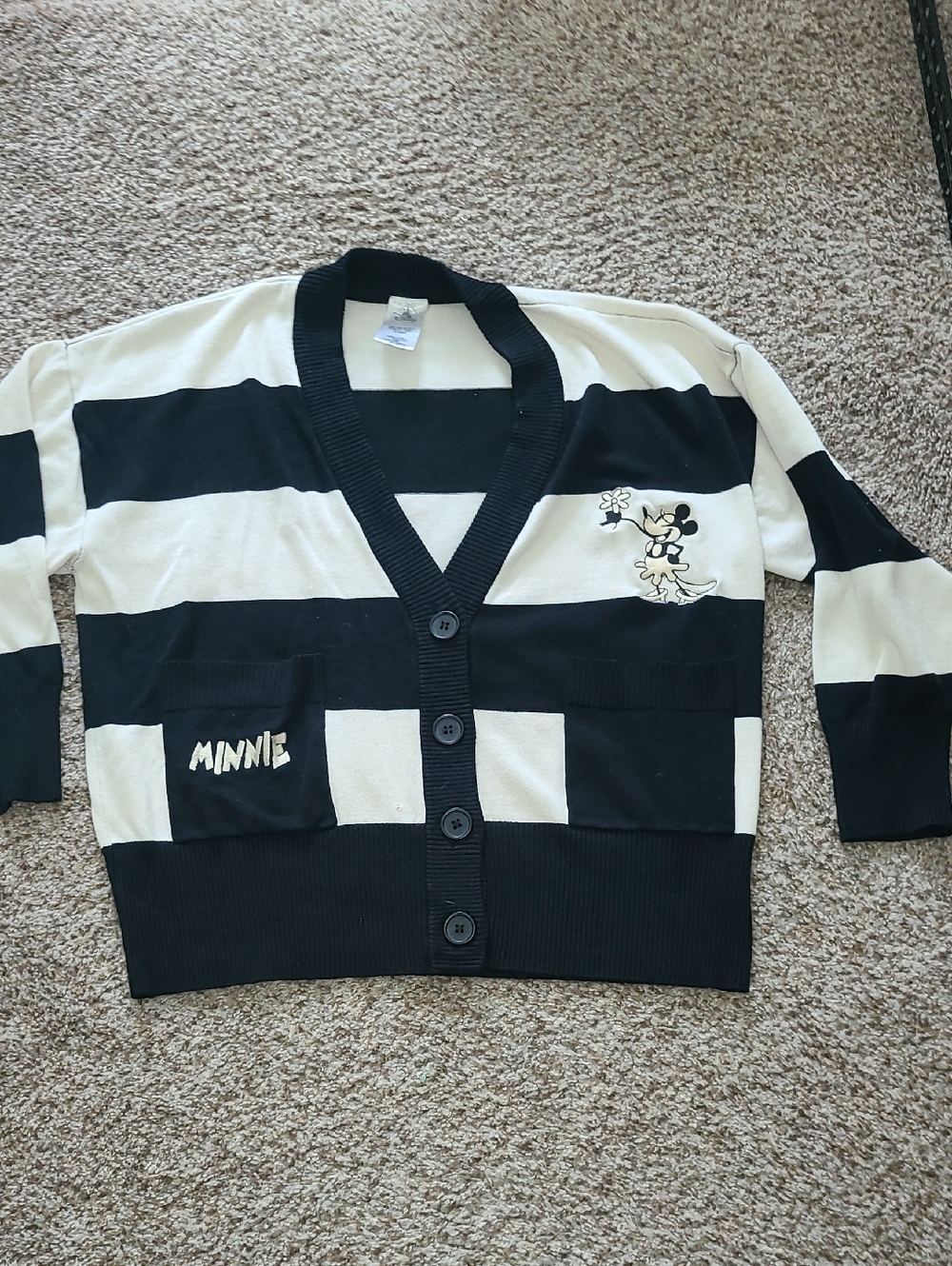 Disney Parks Minnie Mouse Black & White Striped Cardigan Vintage Style